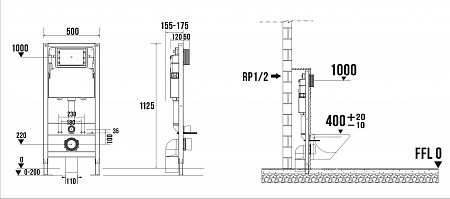 Сенсорная система инсталляции для подвесного унитаза 500х1125 (3 в 1) Terminus  - фото 9