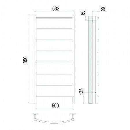 Классик П8 500х850 Электро (quick touch) Полотенцесушитель TERMINUS Сатин  - фото 4