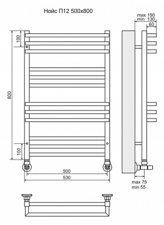 Нойс П12 500х800 Полотенцесушитель  TERMINUS  - фото 3