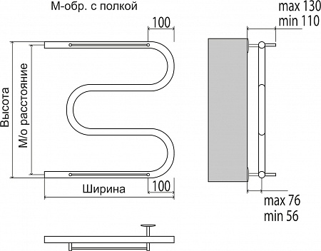 М-обр с/п AISI 32х2 500х400 Полотенцесушитель  TERMINUS  - фото 3