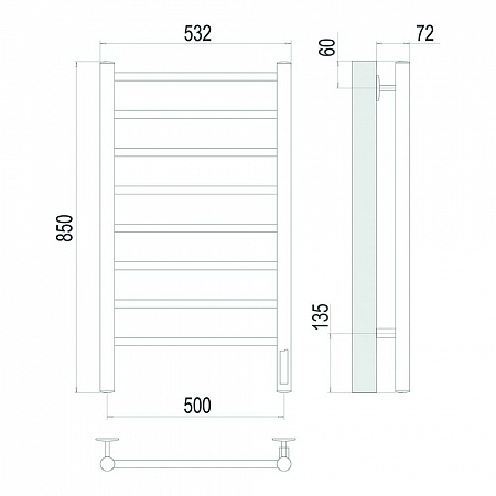 Аврора П8 500х850 Электро (quick touch) Полотенцесушитель TERMINUS Сатин  - фото 4