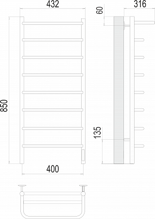 Полка П8 400х850 Электро (quick touch) Полотенцесушитель  TERMINUS  - фото 3