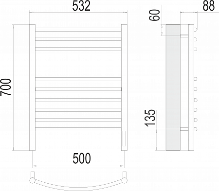 Классик П9 500х700 электро (sensor quick touch)  Полотенцесушитель TERMINUS  - фото 3