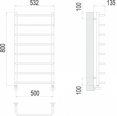 Стандарт П8 500х800  Полотенцесушитель  TERMINUS  - фото 3