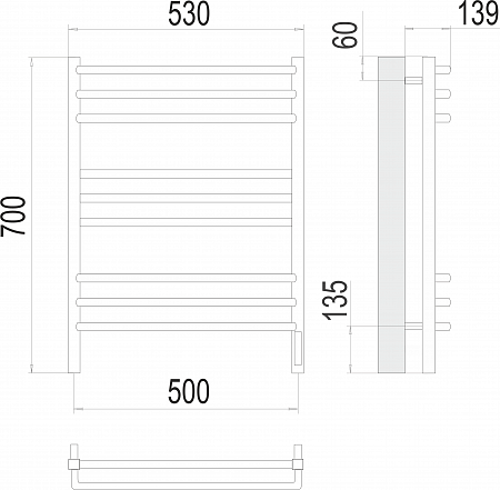 Соренто П9 500х700 электро (sensor quick touch) Полотенцесушитель  TERMINUS  - фото 3